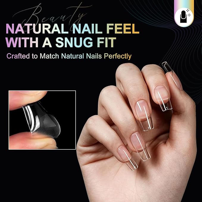 Medium Square Nail Tips - 12 Sizes 240 PCS Pre-Etched Half Matte Soft Acrylic False Nail Tips No C Curve for Full Cover Acrylic French False Nails For Nail Extension, Home DIY Nail Salon
