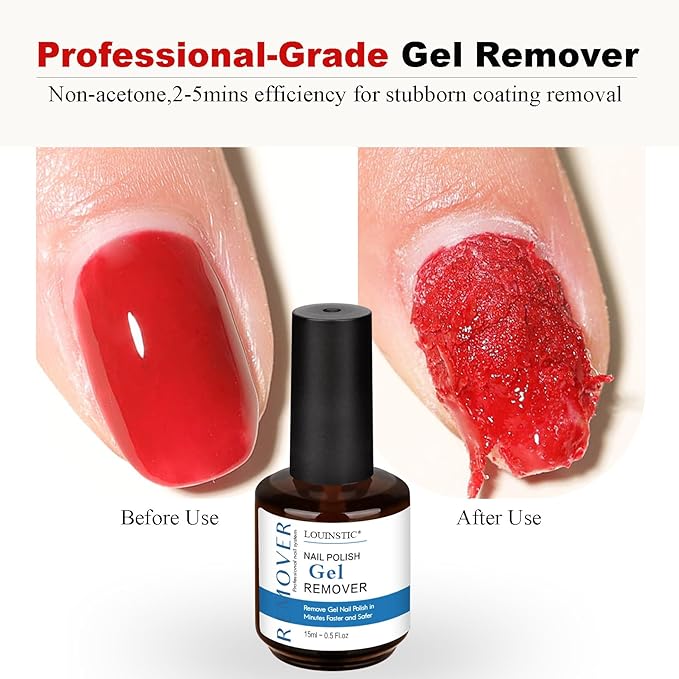 LOUINSTIC Gel Nail Polish Remover Kit – Fast & Gentle & No Damage to Nails,Includes Nail Files for At-Home Manicure, Safe & Non-Damaging Nail Care for DIY Lovers(1PC/15ML)