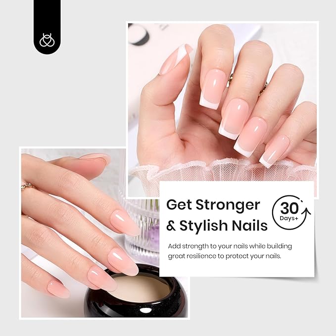 Beetles Builder Gel Clear-Dew Glow 8-in-1 Nail Thickening Strengthening Building Apex with Liner Nail Brush for Beginner DIY Salon at Home,Clear Builder Nail Gel Kit,UV & LED Lamp Cured Needed