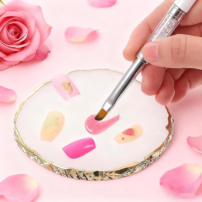 Dual Ended Nail Art Brushes Resin Palette Set Hard Gel French Tip Nail Drawing Liner Brush with Nail Polish Mixing Palettes Display Board Cosmetic Mixing Tools for Makeup Salon DIY Design Use