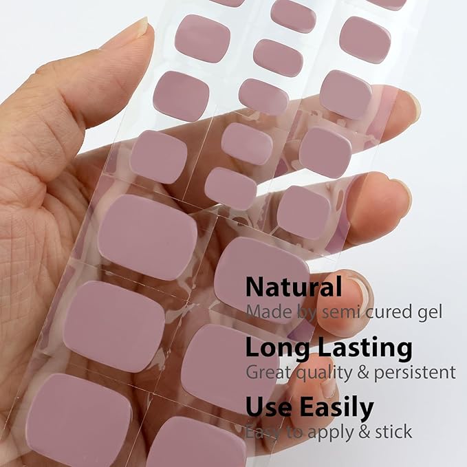26 Pcs Semi Cured Gel Toe Nail Strips Light Pink Gel Nail Stickers Full Cover Nails Wraps Self Adhesive Toe Nails Polish Strips Stickers for Women UV/LED Light Required