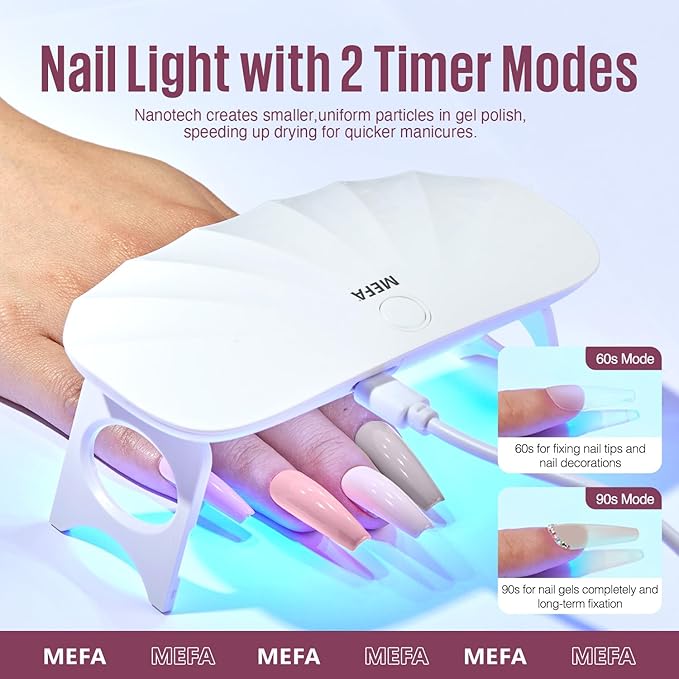 MEFA 19 Pcs Gel Nail Polish Kit with U V Light, 12 Colors Burgundy Red Polish Set Champagne Gold Glitter Nail Polish Soak Off Purple Manicure Tools Beginners Salon Nails Art DIY for Women