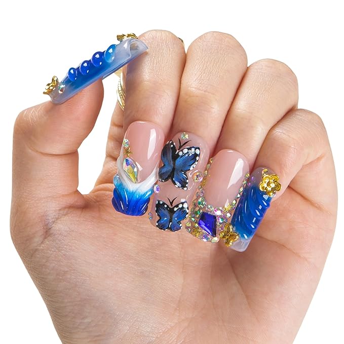 LOVFUL Short Press on Nails Mystic Land | Handmade Acrylic Press ons| Reusable Fake False Nails | Square Classic Regular 1.3in | H678-L