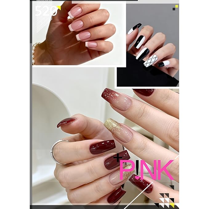 250PCS Clear Acrylic Nail Tips, 1 Shapes 10 Sizes - Half Matte Full Cover Fake Nails for DIY Manicure, Salon Professionals & Beginners - Rectangle Pre-Shaped Extensions
