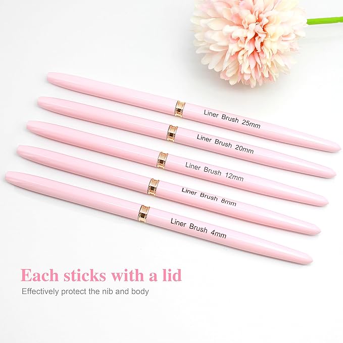 5Pcs Premium Nail Art Brushes Kit - Slim Detail/Dotting/Liner Tools for Acrylic, Gel & Designs (4/8/12/20/25mm) - Salon Quality Pink Set