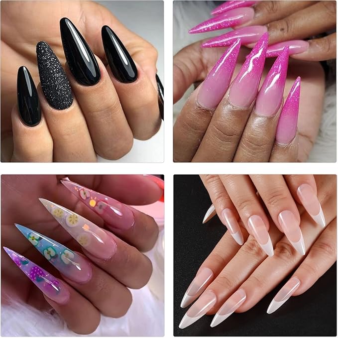 LoveOurHome 600pc Soft Gel Stiletto Nail Tips Pointy Fake Nails Clear Press on Nails Long Full Cover Acrylic Nails Stiletto False Artificial Fignernails 12 Sizes for Acrylic Gel Nail Extension