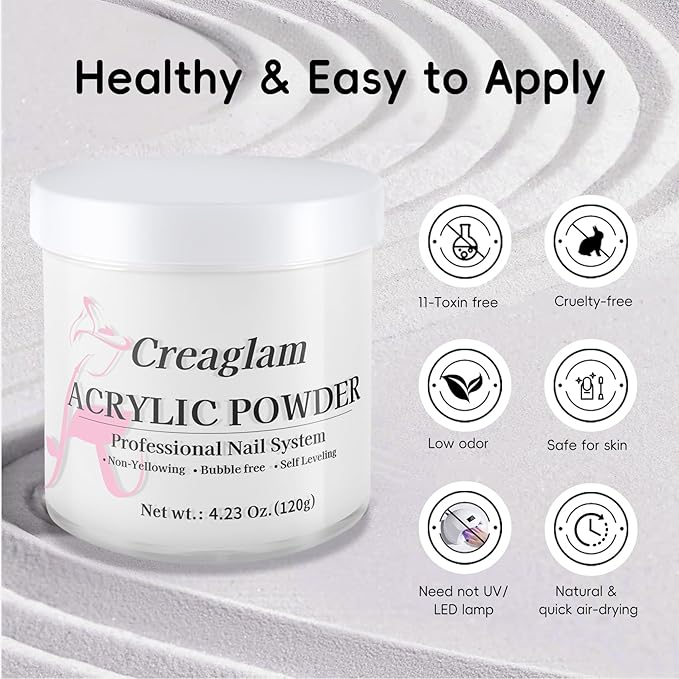 Acrylic Powder 120g 4.23oz No Lamp Needed for Nail Extensions, Bubble Free Formula Acrylic Nail Powder for 3D Art Sculpting Tips, Long Lasting Salon Quality Manicure
