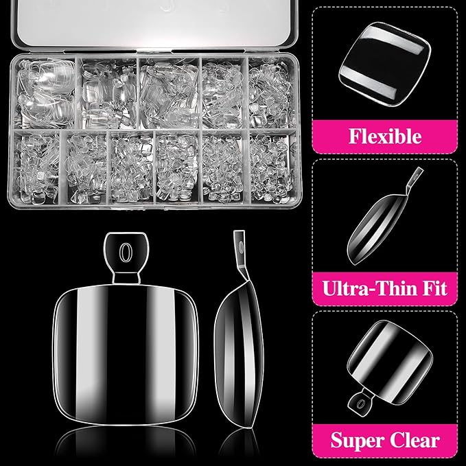 AIMEILI Fake Toenail Tips - 550pcs 10 Sizes Clear Full Cover Toe Art Nails Press on Artificial Fake Toe Nails Gel Nail Extensions for Foot Manicure Women Nail Salons and DIY
