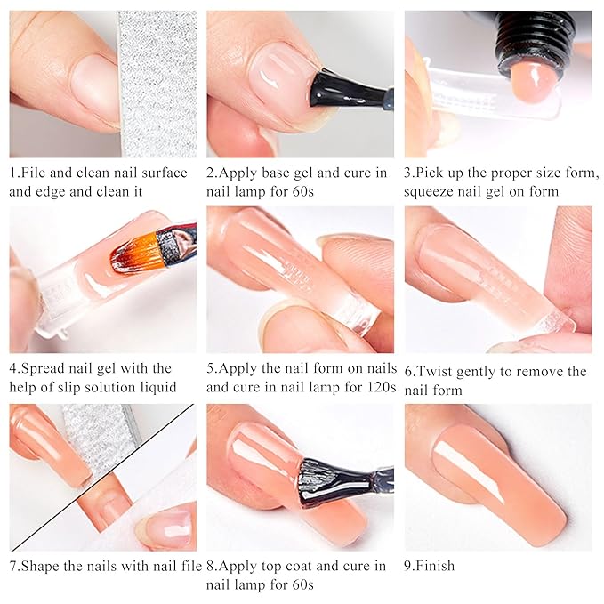 Poly Extension Gel Nail Kit, White Nude Pink Builder Enhancement Nail Gel with Dual-Ended Brush, Nail Dual Forms for Polygel Nail Art Salon DIY at Home Beginner Kit