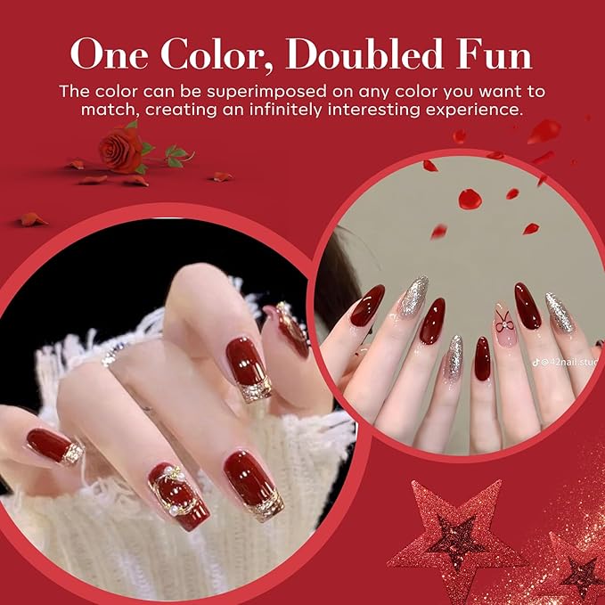 AZUREBEAUTY Dip Powder Nail Kit,4 Colors Red Burgundy Berry Dipping Powder System Liquid Set Recycling Tray with Base & Top Coat Activator for French Nail Art Manicure Salon DIY