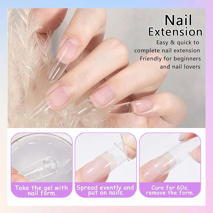 Solid Builder Nail Gel - 2PCS Clear 3D Nail Gel Non-Sticky Hand Sculpting Hard Gels Extension Glue with Silicone Pen for 3D Nails Art Designs Manicure DIY Home Salon