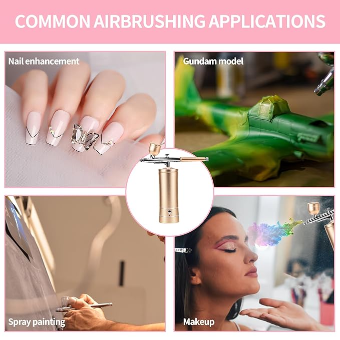 Airbrush Kit Air Brush Kit With Air Compressor Nail Charms Wireless Air Brush for Barber, Nail Art, Cake Decor, Makeup, Model Painting (Golden)