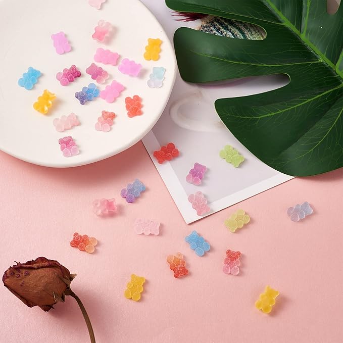 FASHEWELRY 160Pcs Resin Gummy Bear Charms Resin Bear Charms for DIY Nail Art Phone Case Decoration
