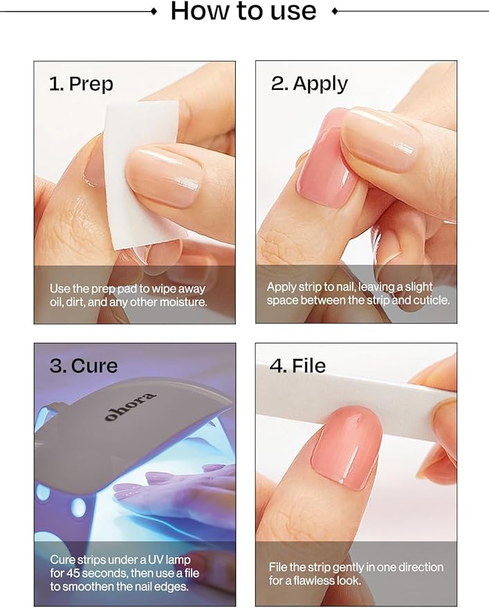 ohora Semi Cured Gel Nail Strips (N Holiday Pine) - Works with Any Lamps, Salon-Quality, Long Lasting, Easy to Apply & Remove - Includes 2 Prep Pads, Nail File & Wooden Stick