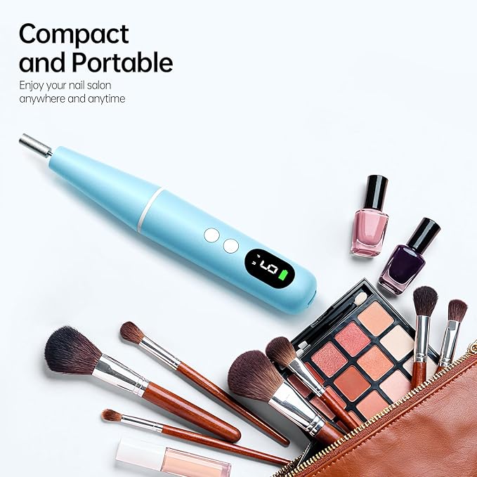 Electric Nail Drill Kit, Electric Nail File Cordless Nail Drill Machine for Acrylic Gel Dip Powder Nails, Professional Portable Manicure Pedicure Rechargeable Lightweight for Home Salon Use