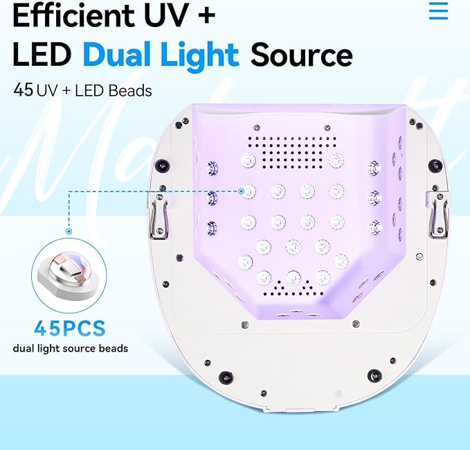Makartt UV Nail Lamp – 30W Fast Curing UV Light with Handle Rechargeable Cordless Nail Dryer for Gel Nail Polish with 45 Beads Dual Lights 4 Timers LCD Smart Sensor for Nail Art Design(Plating Silver)