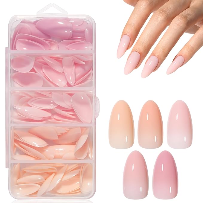 AILLSA RealFit Nude Pink Press On Nails Medium Almond - Pre-Shaped 4 in 1 False Nail Tips Set, Long Lasting Nail Extensions for Salon Home DIY Gifts 140 PCS