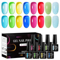 MEET ACROSS Neon Jelly Gel Nail Polish Nude Crystal Gel Polish Hot Pink Red Blue Purple Nail Art Manicure Gifts for Women 8 Colors