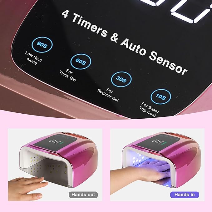 96W Rechargeable UV LED Nail Lamp UV Light for Gel Nails Cordless Gel Nail Lamp Nail Dryer with 42 Beads Smart Sensor & Metal Base