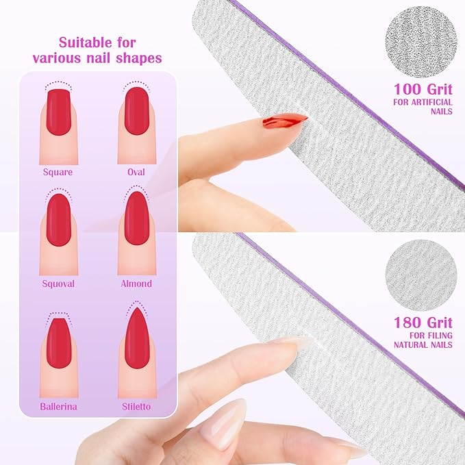 Nail File: 100/180 Gritfor Nails, 10 Pcs Zebra Doubled Sides Coarse Finger Nail Filer for Acrylic and Extension Gel Removal Manicure Kit Salon Home Use Nail Files (Halfmoon, Count, 10, 100/180 Grit)