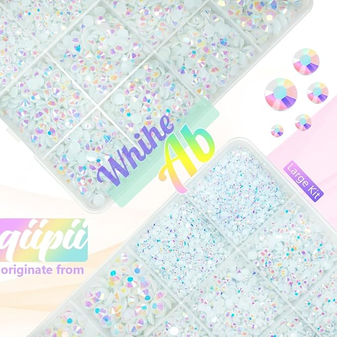 White AB Resin Rhinestones w B7000 Jewelry Glue for Bedazzling Crafting 2mm 3mm 4mm 5mm 6mm Flatback Jelly Stones Diamonds Gems Bedazzler Kit Charms for Nails Face Eyes Makeup Tumblers Crafts