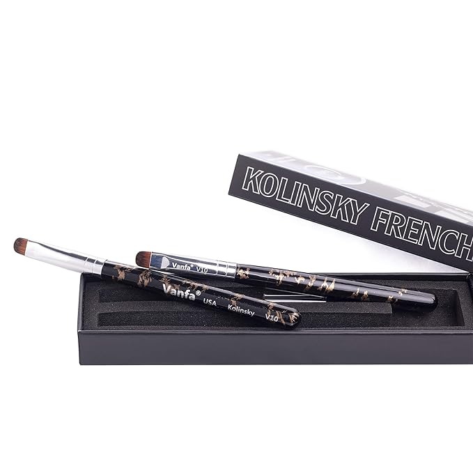 Vanfa French Brush for Nails, Gel Nail Brush, Clean up brush, Nail Art Brush with Kolinsky Hair (V10 - Pack of 2)