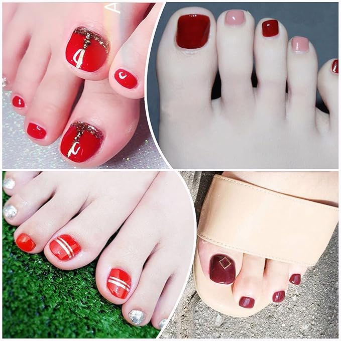 WOKOTO 20 Sheets 440pcs Red Nail Polish Stickers for Toes Nails Full Nail Wraps for Women, Classic Solid Nail Polish Strips Red Nail Gel Strips for Toenails Press On Nails Stickers Kit