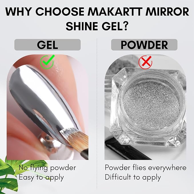 Makartt Mirror Shine Gel 8ml, Silver Metallic Chrome Painting Gel Nail Polish for Nail Art, 3D Line Art & French Tips, Soak Off UV/LED Cure, High Gloss Mirror Effect