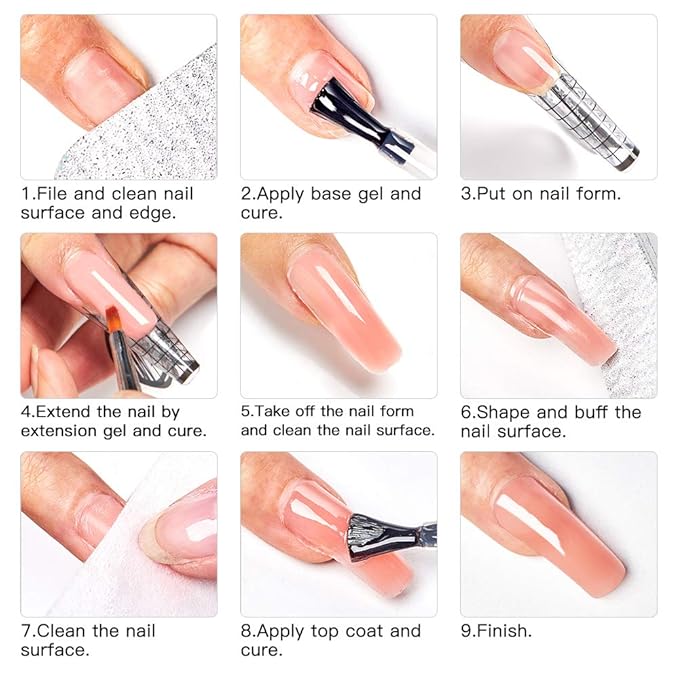 Glitter Poly Nail Extension Gel Kit, 3 Colors Silver Pink Blue Quick Building Builder for Nails Art Salon at Home, Quick Building Nail Extensions Gel