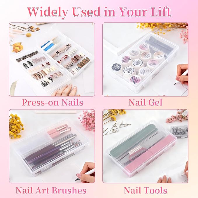 BQAN Press on Nails Storage Box，Clear Press on Nails Packaging Set with 2pcs Double-sided Adhesive Tape and Small Nail Tool Container, Nail Organizer & Display Storage Box