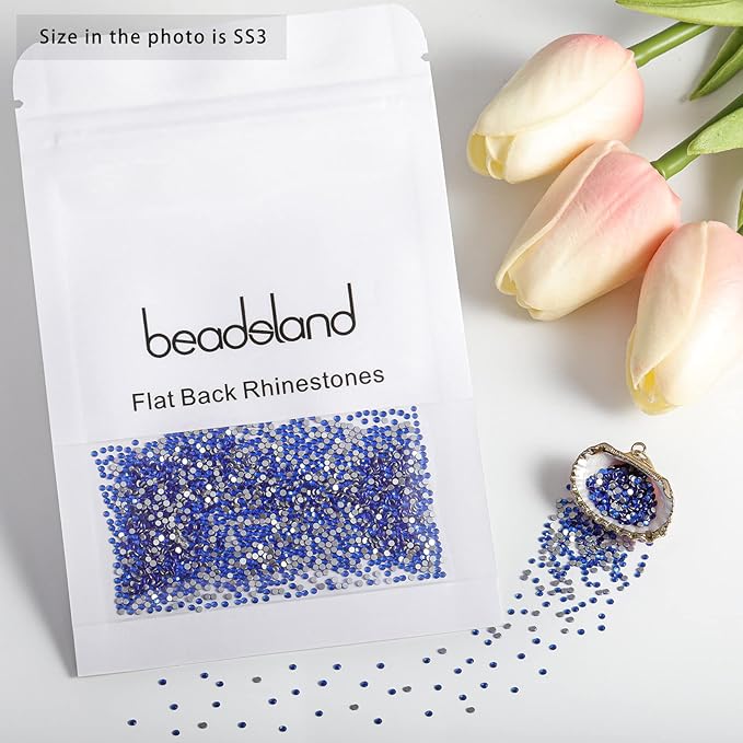 Beadsland 2880pcs Flat Back Crystal Rhinestones Round Gems for Nail Art and Craft Glue Fix,Sapphire,SS3,1.2-1.4mm