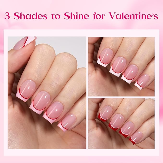 Beetles Press On Nails - Heart Whisper | 3 Colors Short Square French Tip Press On Nails | 15 Sizes 180 Pcs Natural Salon Quality Spring Gift For Women
