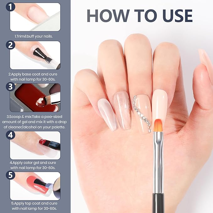 ABAC Fall & Winter Solid Gel Polish Set,Ombre Gel Nail Polish,Pat Paint Nail Art-Brown Gray Blue Glitter Colors w/Pro Brush No-Spill,Hema-Free Nail Kit for Women Industrial Wave Collection