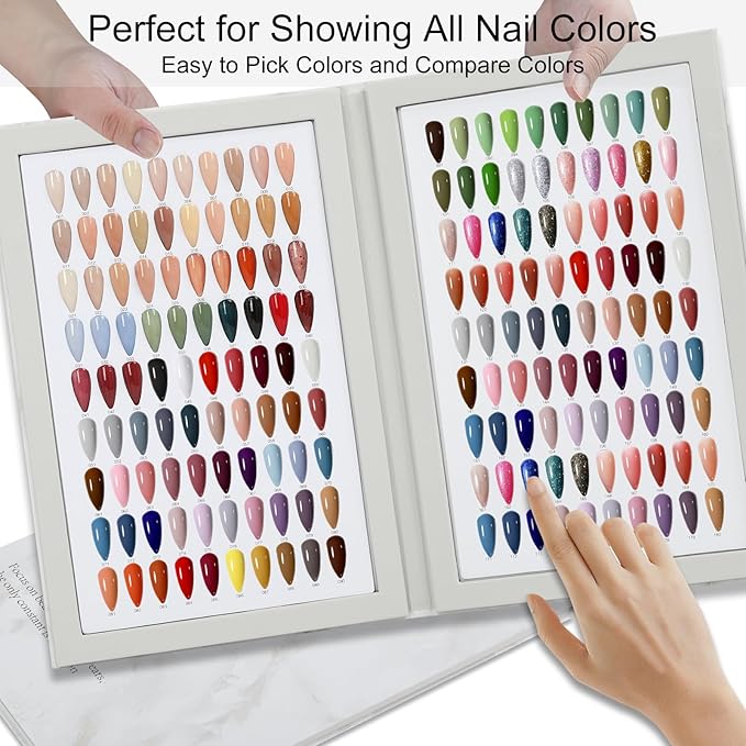 180 Nail Colors Book,Nail Color Display Book with 240 Nail Tips & 1-200 Number Labels,Professional Nail Color Swatches Book for Nail Polish UV Gel,Nails Art Design(Grey)