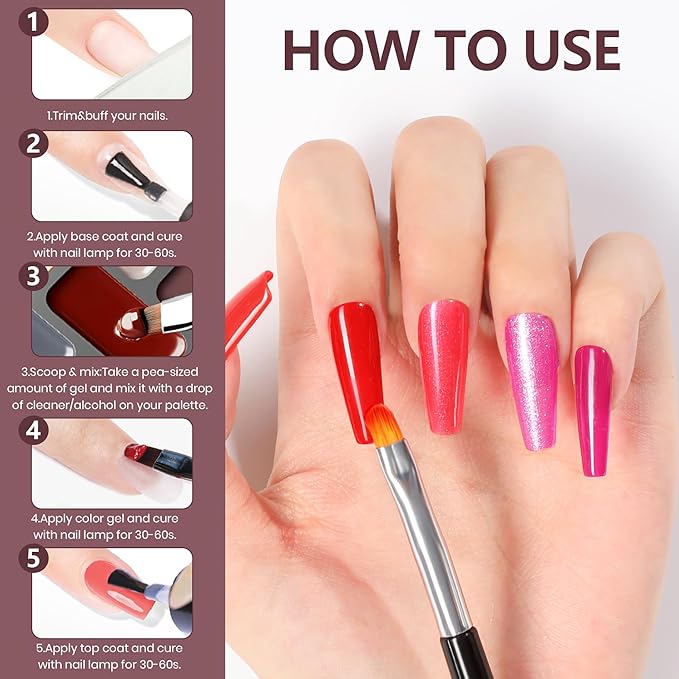 ABAC Fall & Winter Solid Gel Nail Polish Set Burgundy Red Purple Brown Colors w/Pro Brush No-Spill,Hema-Free Gifts for Women All Season