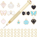 SUNNYCLUE 1 Box 270Pcs Nail Piercing Charms Set Art Pierced Tools Star Heart Butterfly Alloy Enamel Charms Dangle Hand Drill Jump Rings for Fingernail Jewelry Decorations Crafts Supplies
