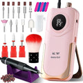 Professional Electric Nail Drill Kit 35000RPM with 14PCS Bits Pink Portable Rechargeable Cordless File Machine for Acrylic Gel Powder Nails and Manicure Pedicure Toenail Tool Salon Set