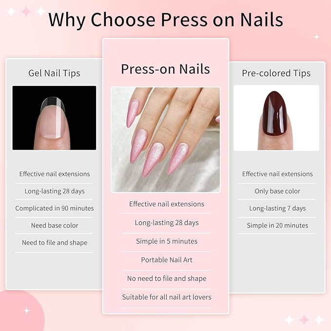 Pink Almond Cat Eyes Press On Nails,12 Sizes - 24 Pcs Soft Gel Pink Medium Fake Nails Kit with Nail Glue, Natural Reusable Stick On False Nails for Women and Girls SK1011