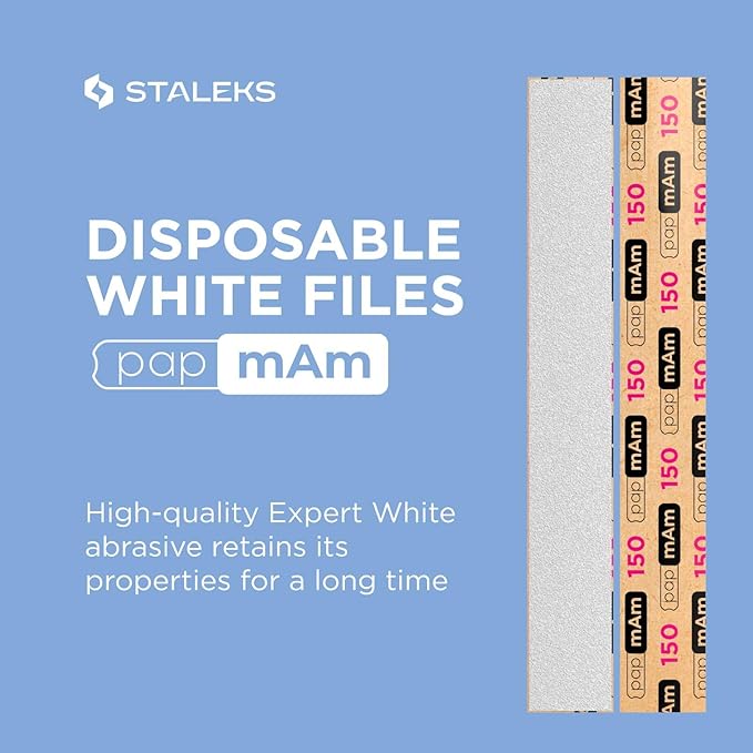 Staleks Pro Disposable White Nail Files papmAm Expert 22 – 150 Grit – 50 Pcs – Glueless Replaceable Abrasives – Professional Nail Filing – Manicure & Pedicure