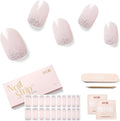 Semi Cured Gel Nail Strips - NAILOG 20 Pcs Pink Glitter Nail Stickers Extra Long Wraps with Glossy Gel Finishing for Spring Summer, Pearl Gleam