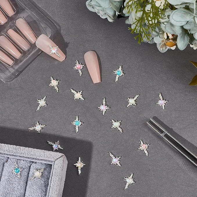 CRASPIRE 56Pcs 8 Colors Cross Nail Charms 3D Y2K Luxury Nail Gems Set Metal Alloy Flat Colorful Vintage Punk Studs Decor for Women Nail Art DIY Crafts Jewelry Christmas Decorations Cellphone