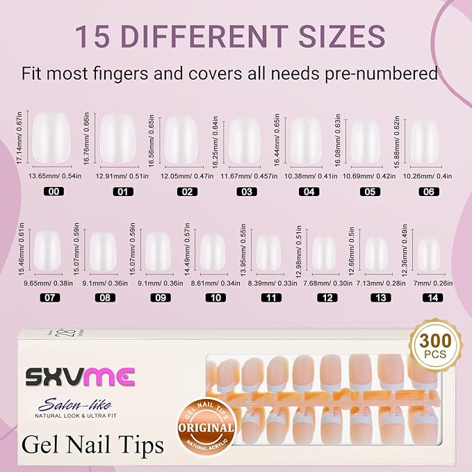 Gel French Tip Nails Short Square Press on Nails White 300Pcs Pre-applied Tip Primer Natural Nude Fake Nails Extensions Kit for Women Girls DIY