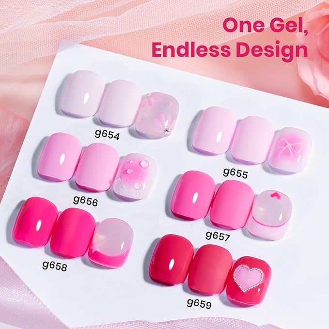 beetles Valentines Pink Gel Polish Set - Romance in Air Collection, 15Ml Bright Neon Light Hot Pink Spring Colors Soak Off Gel Polish Kit Nail Art Manicure Salon DIY at Home