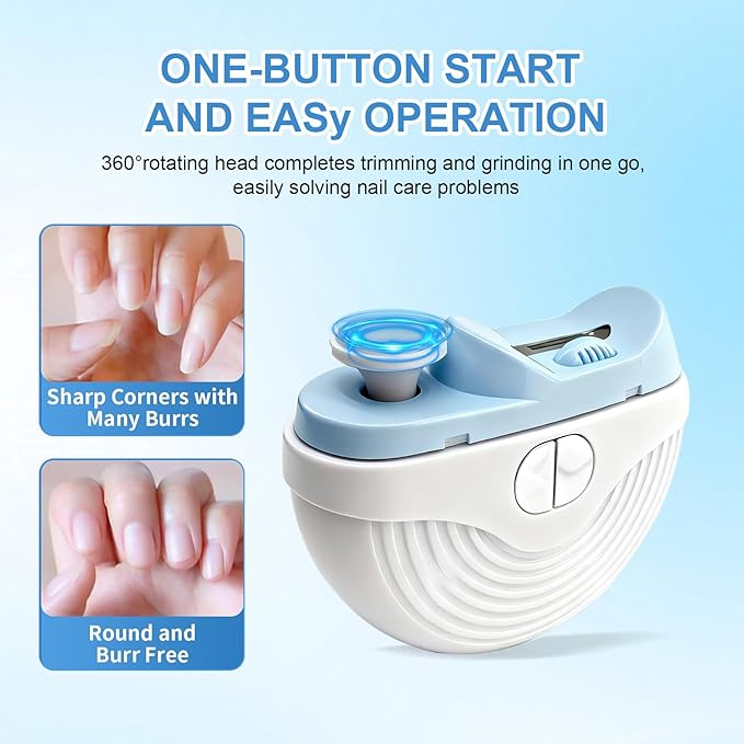 Electric Nail Clippers for Seniors,Smart Nail Clippers 2025 New 3 in 1 Electric Toenail Clipper with Polishing and LED Light,Smart Toenail Clipper 3 Adjustable Speeds for Adults,Baby (Blue)