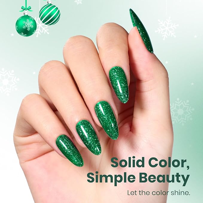 Beetles Green Gel Nail Polish – EverGleam Glitter Gel Polish, 15ml Soak Off UV LED Shimmer Emerald Green Nail Art Color, Long Lasting Glossy Manicurefor Salon and DIY Nail St Patrick Day