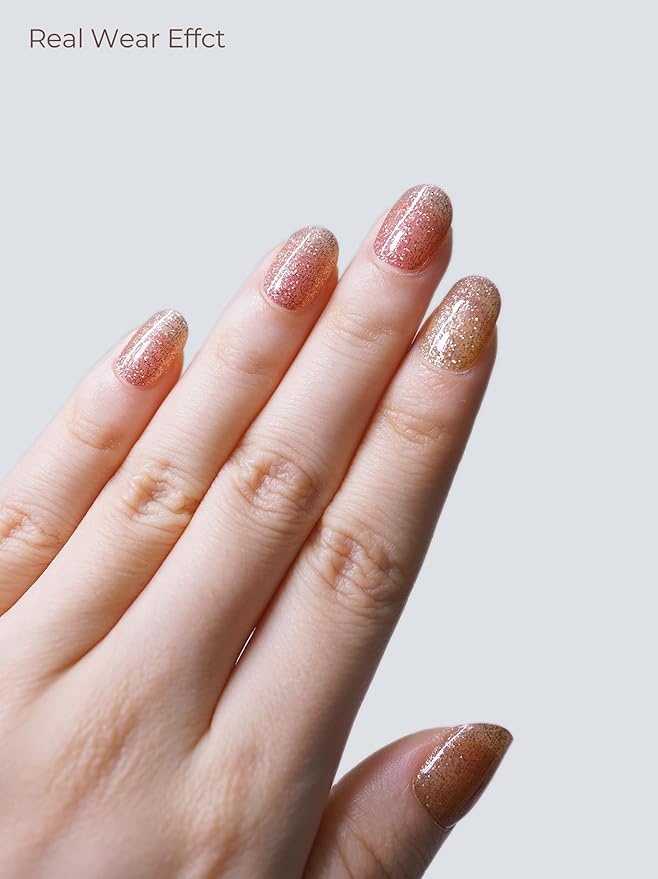 Real Gel Nail Strips (No UV Light Needed) - 44Pcs Salon Quality Nail Stickers - Long Lasting Polish Wraps for Women, Easy Apply & Remove (Pink Haze)