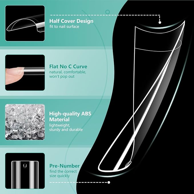 XL Long Clear Nail Tips: Half Cover 240PCS No C Curve Tapered Square Straight Nail Tips with 240PCS Stiletto Nail Tips for Salon Manicurist - Nail Extension Tips for Home DIY Manicure Hobbyists