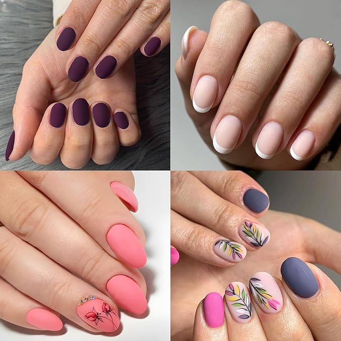 AddFavor Press on Nails Short Oval Fake Nails, 576pcs 24 Colors Oval Press on Nails Full Cover Acrylic Nail Press ons, Matte False Nail Tips for Women Glue on Nail
