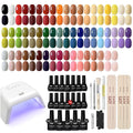 GAOY 60 Pcs Gel Nail Polish Kit with U V Light, All Season Gel Polish Set Red Nude Black White Pink with Soak off Base Glossy Matte Glitter Top Coat & Builder for Nail Art DIY Manicure at Home