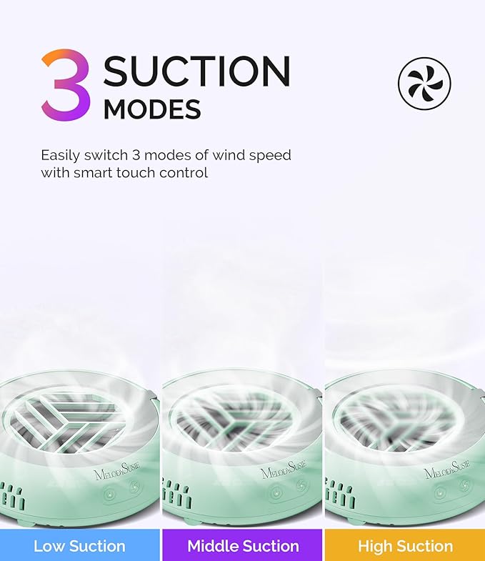 MelodySusie PocketSized Nail Dust Collector with Lightweight Design,HProA 6000RPM Ultra-Small Nail Vacuum Fan with 3 Suction Modes and 30 Disposable Filter Papers for Beginner & Daily Nail Care,Green
